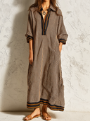 Women's Retro Casual Plaid Print Lapel Long Sleeve Maxi Dress ZMZ0931G0ZJY