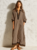 Women's Retro Casual Plaid Print Lapel Long Sleeve Maxi Dress ZMZ0931G0ZJY