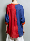 Women's Fashionable Casual Color-Block Panel Design Cotton LinenV-Neck Long-Sleeve Shirt ZMZ0893G5ZYY