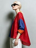 Women's Fashionable Casual Color-Block Panel Design Cotton LinenV-Neck Long-Sleeve Shirt ZMZ0893G5ZYY
