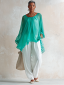 Women's Vintage-Style Mint Green Tencel Top And Pants Set ZMZ0986G0SWL