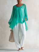 Women's Vintage-Style Mint Green Tencel Top And Pants Set ZMZ0986G0SWL