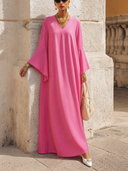 Women's Classic Pink Matte Satin V-neck Loose Maxi Dress ZMZ0929G3SWL