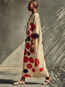 Women's Vintage Casual Cotton-Linen Printed V-Neck Short-Sleeve Loose Maxi Dress ZMZ0853G0ZYY