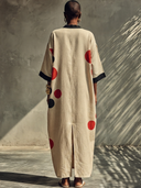 Women's Vintage Casual Cotton-Linen Printed V-Neck Short-Sleeve Loose Maxi Dress ZMZ0853G0ZYY
