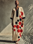 Women's Vintage Casual Cotton-Linen Printed V-Neck Short-Sleeve Loose Maxi Dress ZMZ0853G0ZYY