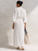 Women's Classic Textured Blended Fabric Belted Long-sleeved Maxi Dress ZMZ0874G1SWL
