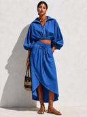 Women's Fashionable Cropped Top With 3/4 Sleeves And Elastic-Waist Skirt Set ZMZ0843G8SWL