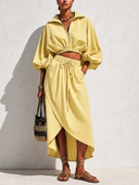 Women's Fashionable Cropped Top With 3/4 Sleeves And Elastic-Waist Skirt Set ZMZ0843G8SWL