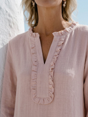 Women Premium Cotton Linen Ruffle V Neck Tiered Maxi Dress Flare Long Sleeve Loose Vacation Boho Tunic ZMZ0939G1YZH