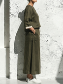 Women's Vintage Casual Cotton-Linen Long-Sleeve Crew-Neck Top And Elastic-Waist Skirt Set ZMZ0947G1ZYY