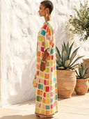 Women's Casual Holiday-Style Round Neck And Short Sleeves Cotton-Linen Printed Loose Maxi Dress ZMZ0945G3ZYY