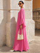 Women's Classic Pink Matte Satin V-neck Loose Maxi Dress ZMZ0929G3SWL