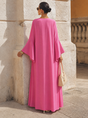 Women's Classic Pink Matte Satin V-neck Loose Maxi Dress ZMZ0929G3SWL