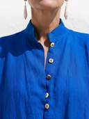 Women Autumn  Cotton Linen Maxi Kaftan Dress Stand Collar Wooden Button Half Placket Roll Sleeve Pocket Loose Fall Vacation Caftan ZMZ0905G6YZH