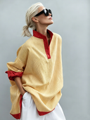 Women's Vintage Casual Color-Block Cotton-Linen With Stand Collar Long-Sleeve Shirt ZMZ0824G5ZYY