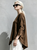 Women's Classic American Retro Faux Suede V-Neck Long-Sleeve Loose Shirt ZMZ0870G2ZYY