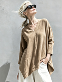 Women's Classic American Retro Faux Suede V-Neck Long-Sleeve Loose Shirt ZMZ0870G2ZYY