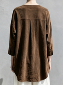 Women's Classic American Retro Faux Suede V-Neck Long-Sleeve Loose Shirt ZMZ0870G2ZYY