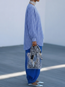 Women's Classic Casual Blue-and-White Checkered Cotton Long-Sleeve Crew-Neck Shirt And Cotton-Linen Harem Pants Set ZMZ0790G8ZYY