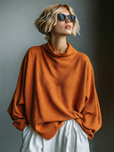 Women's Classic Casual Waffle-Knit Stand Collar Long-Sleeve Loose T-Shirt ZMZ0842G9ZYY
