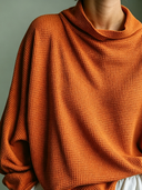Women's Classic Casual Waffle-Knit Stand Collar Long-Sleeve Loose T-Shirt ZMZ0842G9ZYY