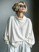 Women's Classic Casual Waffle-Knit Stand Collar Long-Sleeve Loose T-Shirt ZMZ0842G9ZYY