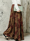 Women's Premium Vintage Cotton-Linen Printed Elastic-Waist Skirt ZMZ0903G6ZYY