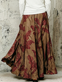 Women's Premium Vintage Cotton-Linen Printed Elastic-Waist Skirt ZMZ0903G6ZYY
