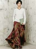 Women's Premium Vintage Cotton-Linen Printed Elastic-Waist Skirt ZMZ0903G6ZYY