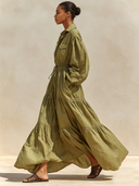 Women's Premium Minimalist Cotton Long-Sleeve Collared Maxi Dress ZMZ0717G0ZYY