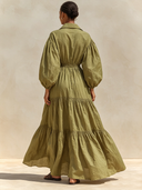 Women's Premium Minimalist Cotton Long-Sleeve Collared Maxi Dress ZMZ0717G0ZYY