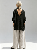Women's Premium Minimalist Cotton-Linen V-Neck Long-Sleeve Shirt And Wide-Leg Pants Set ZMZ0903G4ZYY