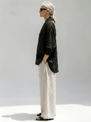 Women's Premium Minimalist Cotton-Linen V-Neck Long-Sleeve Shirt And Wide-Leg Pants Set ZMZ0903G4ZYY