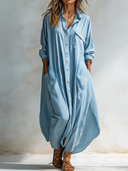 Women's Vintage-Style Relaxed-Fit Cotton Long-Sleeve Maxi Dress ZMZ1068G1ZJY