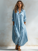 Women's Vintage-Style Relaxed-Fit Cotton Long-Sleeve Maxi Dress ZMZ1068G1ZJY