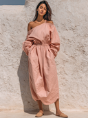 Women's Retro Casual Relaxed Loose Cotton Long-Sleeve Midi Dress ZMZ1095G6ZJY