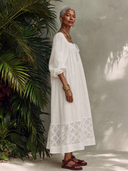 Women's Square Neck Puff Sleeve Crochet Lace Hem Maxi Dress ZMZ0906G1XT