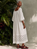 Women's Square Neck Puff Sleeve Crochet Lace Hem Maxi Dress ZMZ0906G1XT