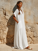 Women's Loose-Fit Cotton-Linen V-Neck Long Kaftan Dress ZMZ0918G8XT