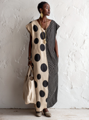 Women's Cotton And Linen Patterned V-neck Short-sleeved Maxi Dress ZMZ1023G1SWL