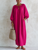 Women's Fashion Bright Pink Cotton Linen Loose Maxi Dress ZMZ1077G4SWL