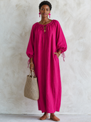 Women's Fashion Bright Pink Cotton Linen Loose Maxi Dress ZMZ1077G4SWL