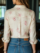 Women's Retro Casual Printed Cotton Collared Long-Sleeve Shirt ZMZ0964G2ZJY