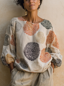 Women's Vintage-Style Patterned Cotton-Linen Long-Sleeve Top ZMZ1052G2SWL