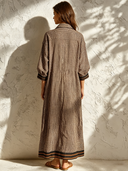 Women's Retro Casual Plaid Print Lapel Long Sleeve Maxi Dress ZMZ0931G0ZJY