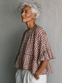 Women's Plaid Ruffle Sleeve Loose Short-sleeved Shirt ZMZ0980G3XT