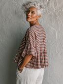 Women's Plaid Ruffle Sleeve Loose Short-sleeved Shirt ZMZ0980G3XT