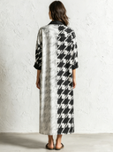Women's Retro Casual Houndstooth Print Collared Shirt Long Sleeve Maxi Dress ZMZ0983G8ZJY