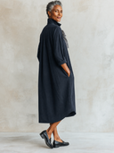 Women's Casual Solid-Color Collared Cocoon-Style Midi Dress (with Striped Bow) ZMZ0975G6XT